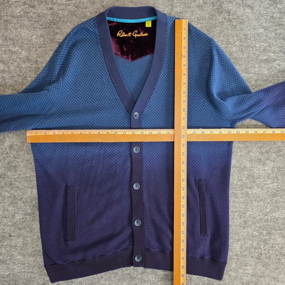 Robert Graham Cardigan Men XL Blue Fade Diamond Knit Button Down Grandpa Sweater - Picture 9 of 14